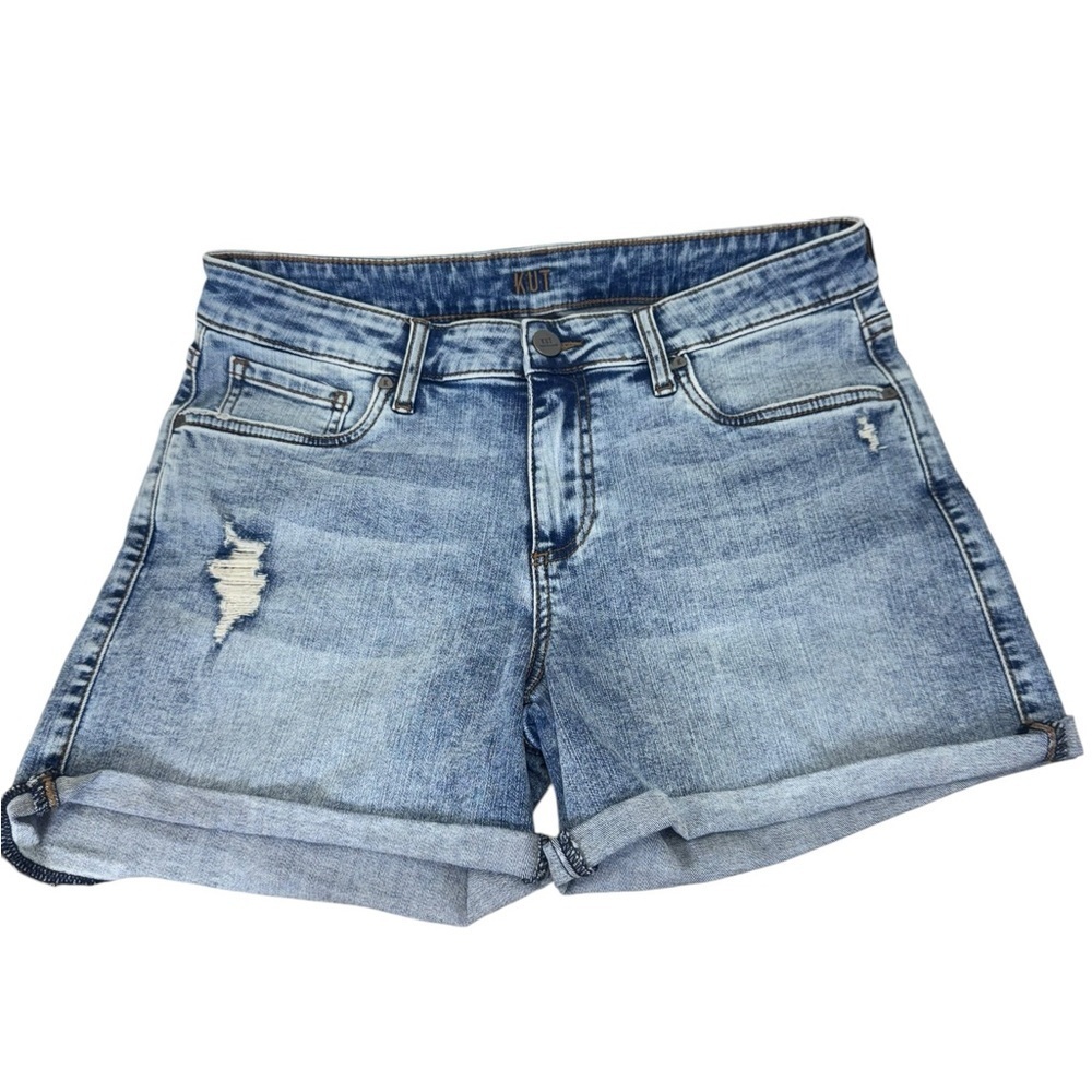 Kut from the Kloth. Blue Jean Shorts with Rolled Hem and Faded Finish
